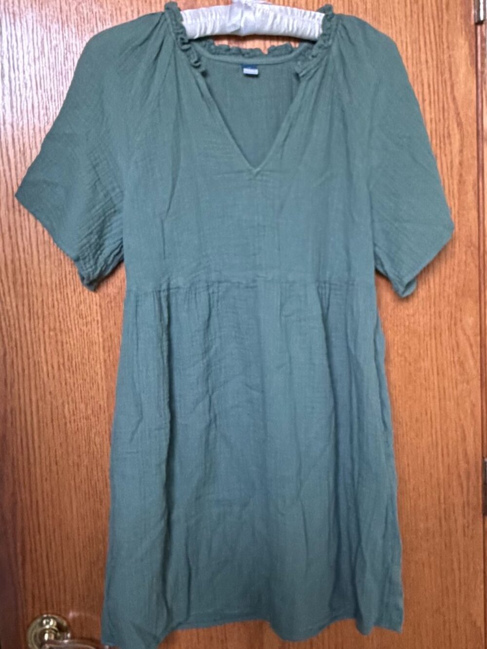 Sage Green Gauze Mini Dress | Medium | Oversized Pocket Dress